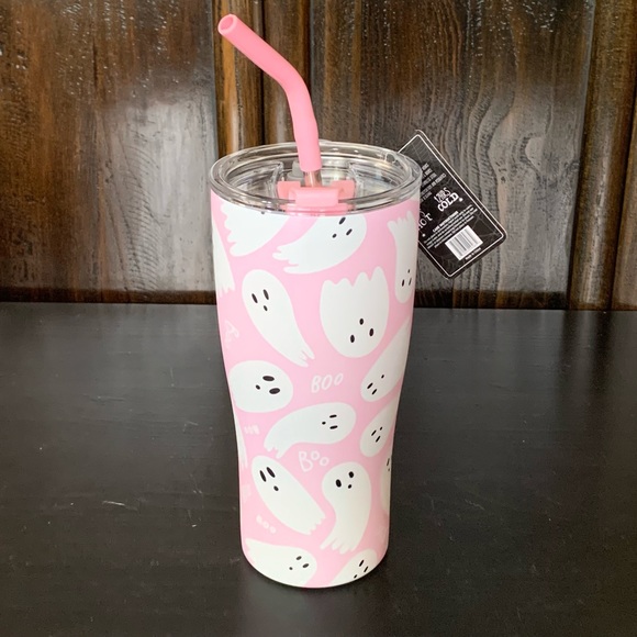 Pink Ghosts 30oz Stainless Steel Insulated Halloween Tumbler with Straw - Picture 6 of 10